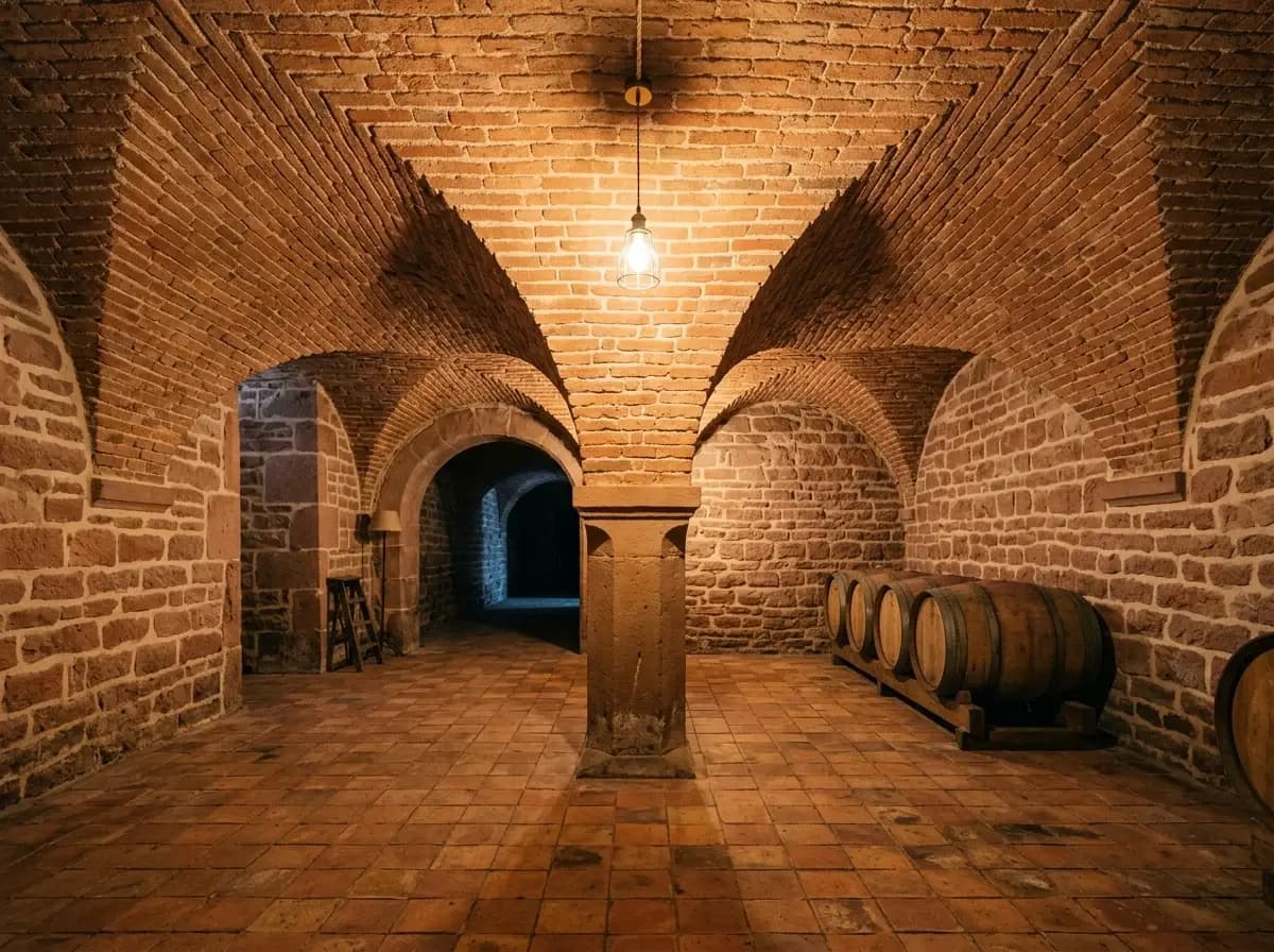 Cave voûtée d'un domaine viticole